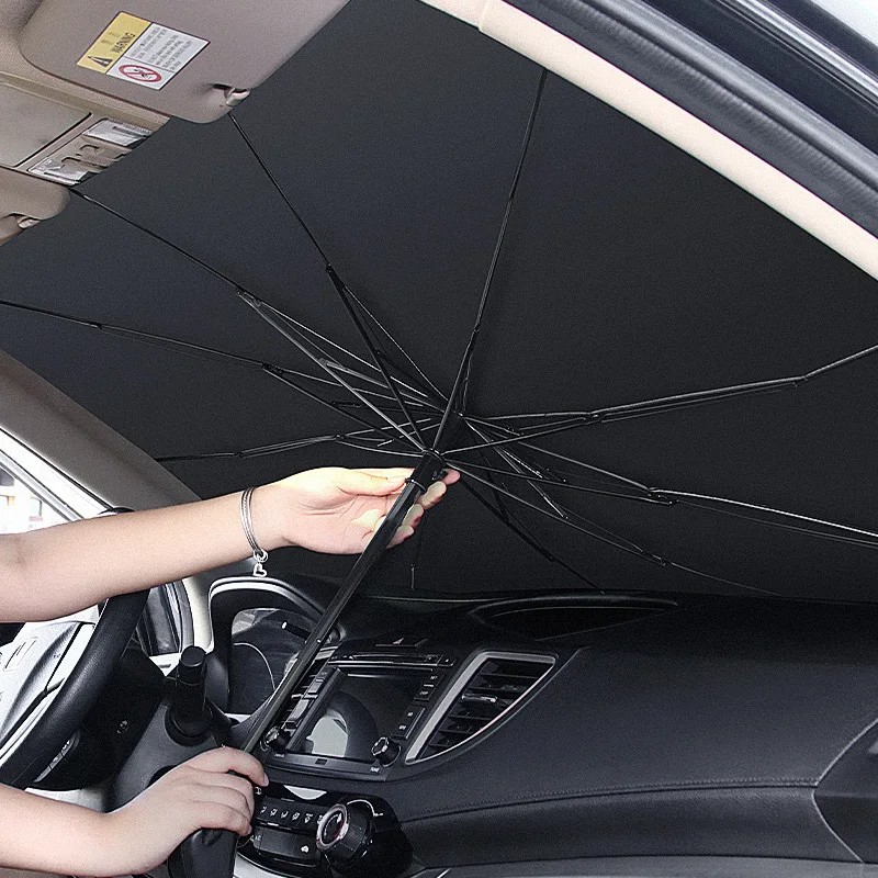 Large Three-Folding Manual Umbrella Car Sunshade with 102cm Open Diameter for Front Windshield Insulation