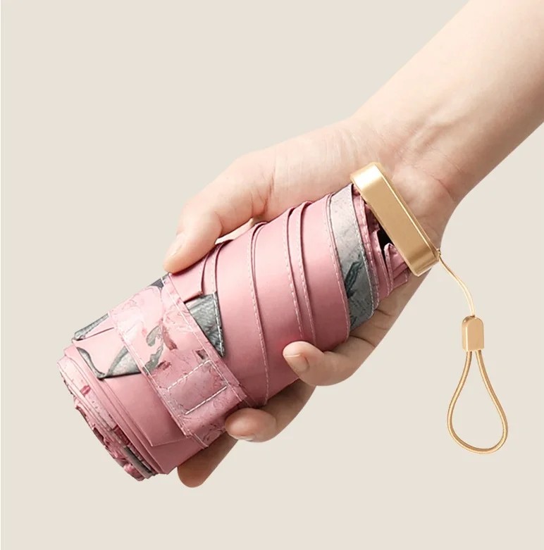 Mini Oil Painting Small Portable Sun Protection Capsule Umbrella for Women UV Protection Black Glue Sun Umbrella Wholesale