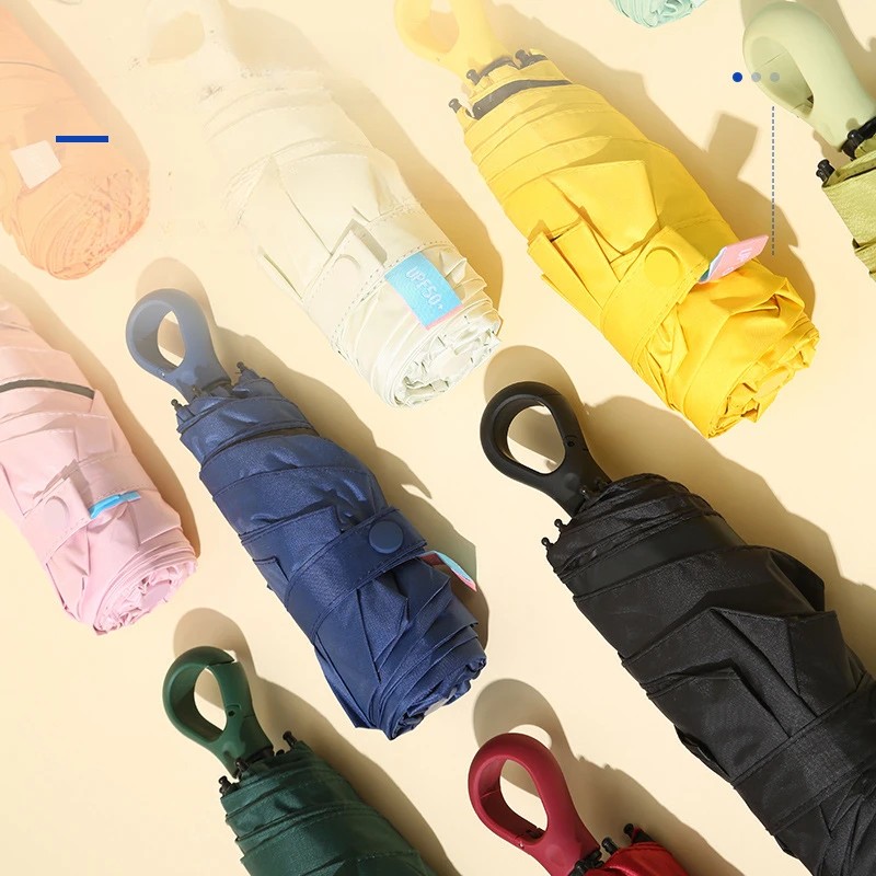 6Rib Ring Handle Folding Umbrella Portable Compact Dual Use Creative Sunshade Umbrella Students Office Workersand Rain Portable