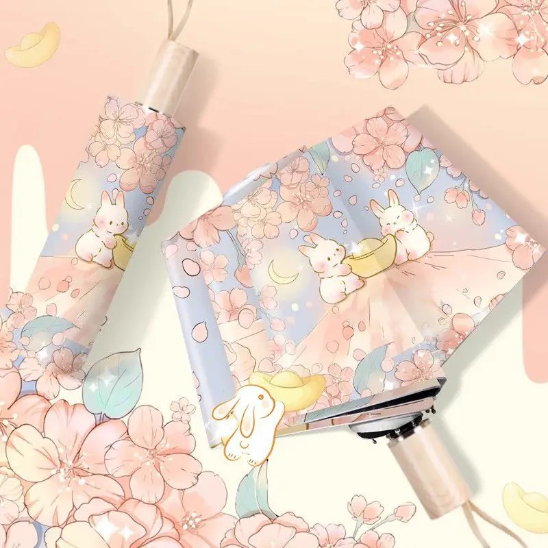 Custom Folding Umbrella Cartoon UV Protection Black Glue Sunshade Umbrellas for Rain and Sun Parapluie Umbrellas Wholesale