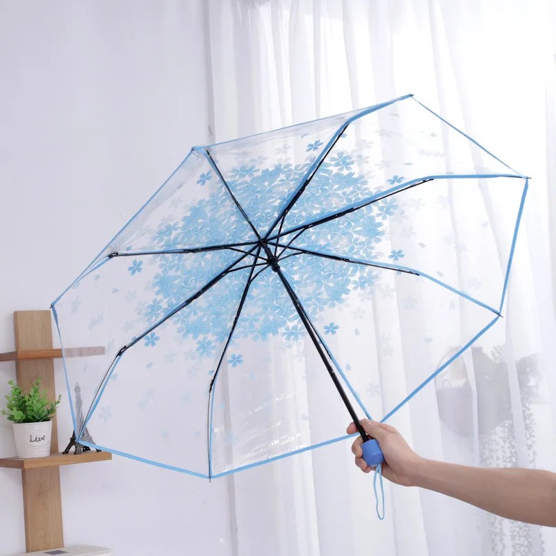 Transparent Folding Umbrella Internet Celebrity Umbrella Student Men Style Plastic Umbrellas for the Rain Parapluie Thickened