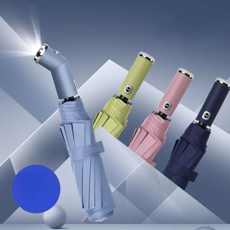 LED Flashlight Umbrella Multi Functional Night Use Strong Light Windproof Sun Protection Folding Umbrella Manufacturer Wholesale