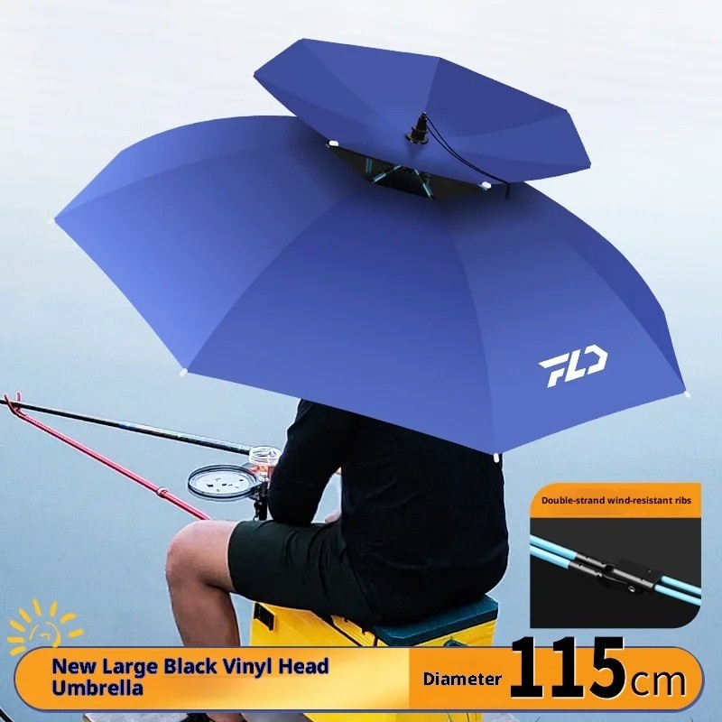 Double-Layer Windproof Rainproof Sun-Protective Children's Fishing Umbrella Hat Plastic Alloy Folding Top-of-Head Design for