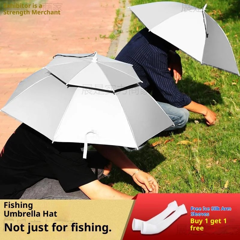 Head-Wearing Handleless Aluminum Alloy Fishing Umbrella with Sun Rain Protection Large Size Folding Bucket-Style Hat Umbrellas