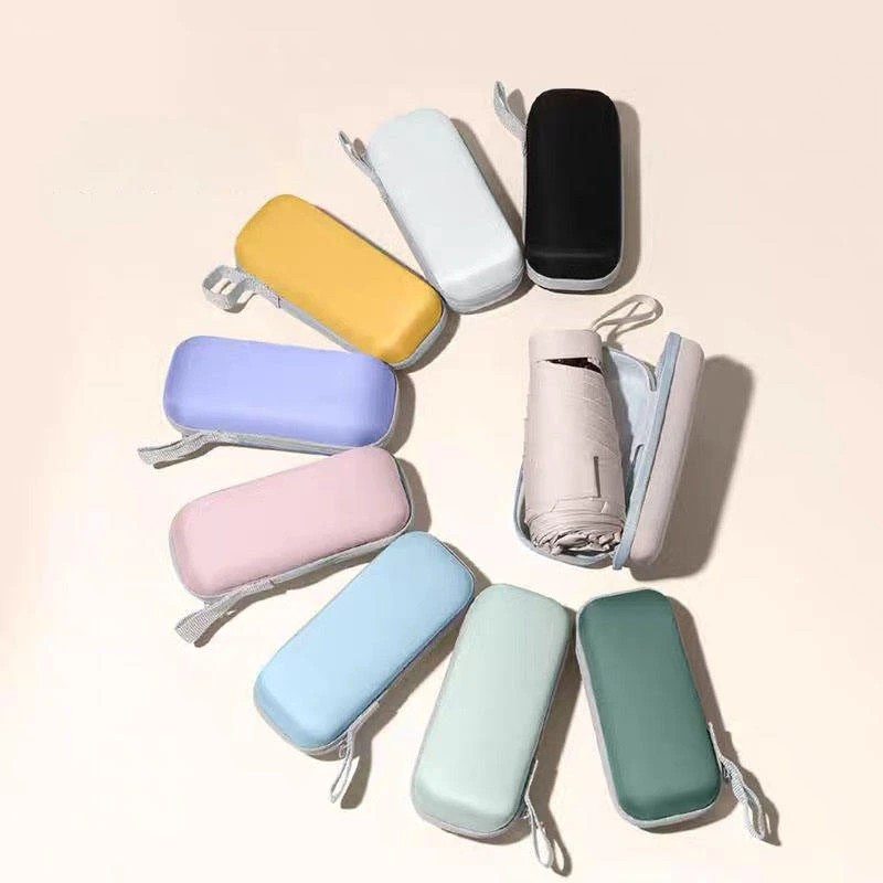 Flat Umbrella 6Rib Mini Capsule Black Coating Sun Protection Six Folding Pocket Umbrellas Women Sunshade Umbrella Wholesale
