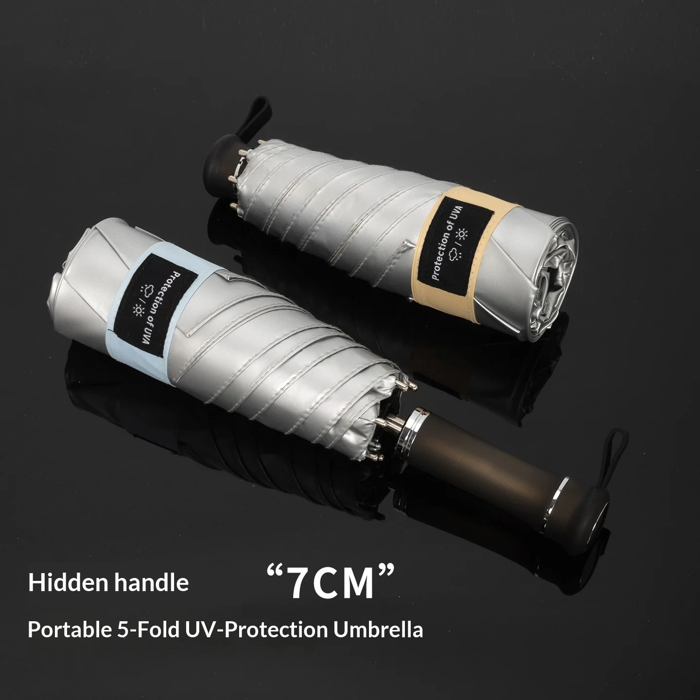 Telescopic Handle Manual Five Fold UV Proof Dual Use Small Portable Parapluie Silver Gel Coating Women's Men's Sun Umbrella