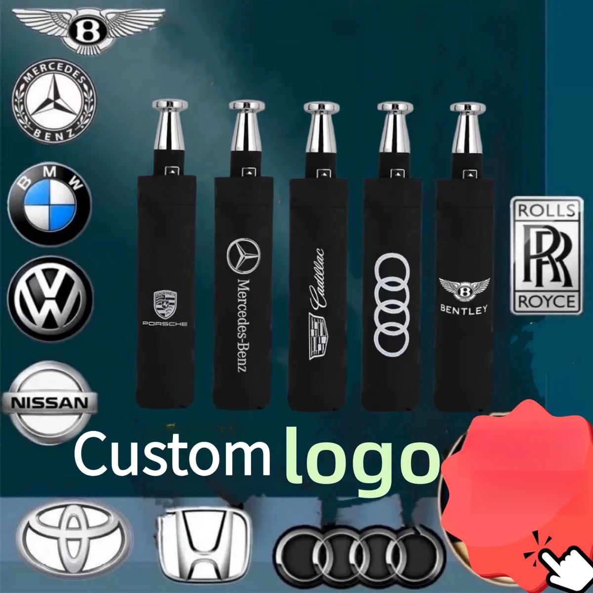 Umbrella Advertising Umbrella Automatic Umbrellas Logo Car 4S Store Custom Black Coating Sun and Rain Umbrella Copper Manualized