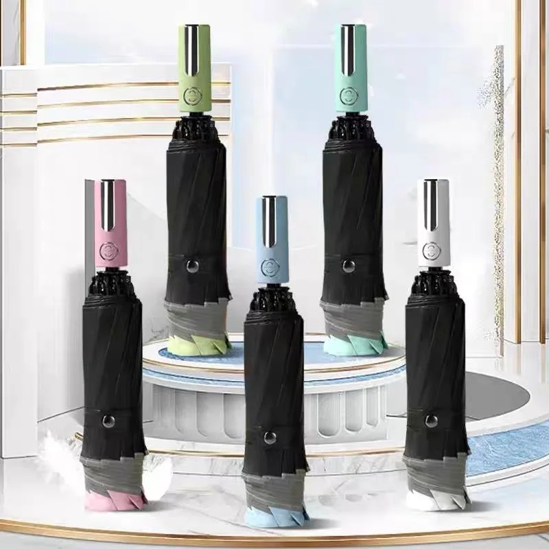 Three Fold Fully Automatic Black Vinyl Reverse Umbrellas Rain Business Gift Advertising Umbrella Custom Logo Gift Sun Protection