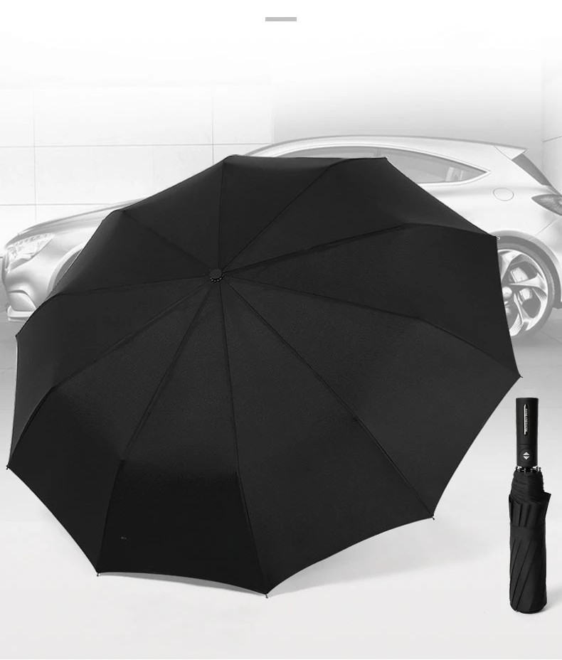 10Rib Black Fully Automatic Edge Locking  Sun and Rain Umbrella Solid Color Car Logo Gift Black Coating Advertising Umbrella