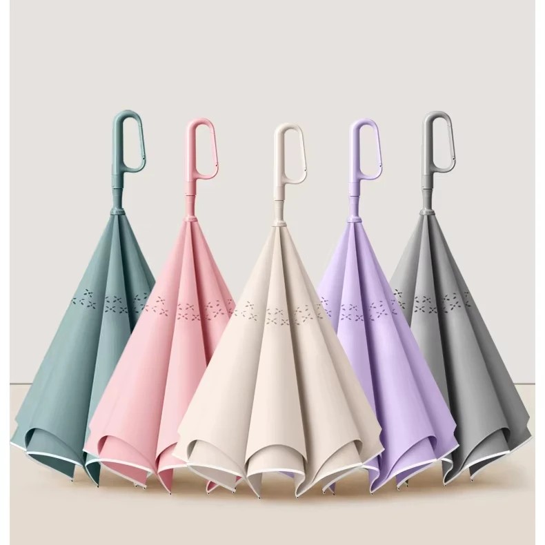 New Model Dual Use Long Handle Umbrellas for Rain Large Canopy Double Layer Car Mounted Reverse Women Storm Resistant Umbrella