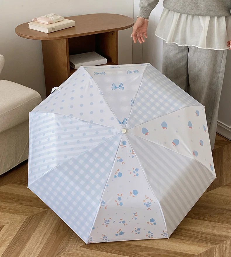 Silver Hook Thickened Umbrellas Women Colorful Coating Super Strong UV Protection Foldable Dual Use for Sun and Rain Umbrella