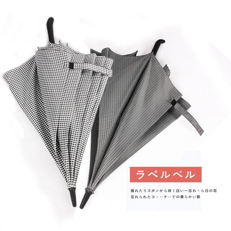 Ins Style Black and White Houndstooth Long Handle Umbrella Artistic Retro Automatic Unisex Windproof Umbrella for Sun and Rain