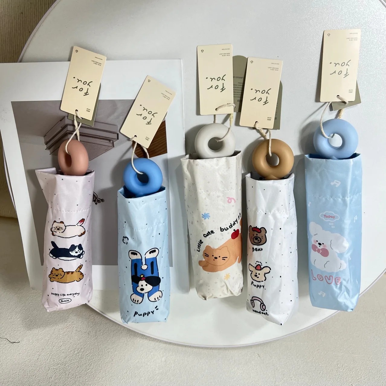 Cute Animal Mini Sun Protection UV Protection Umbrella Women Foldable Lightweight Cartoon Umbrellas Elementary School Students