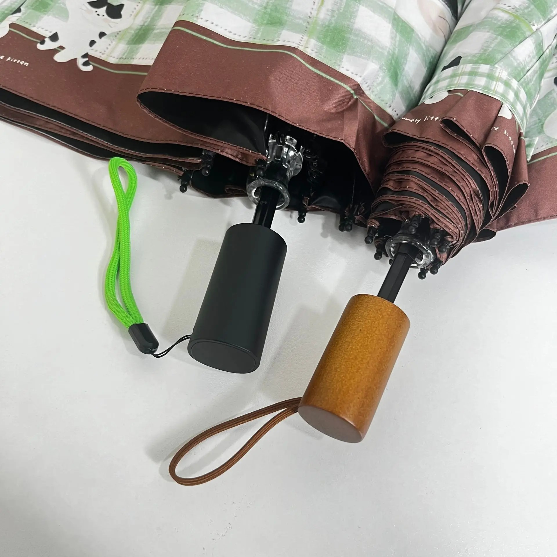 Chocolate Ball Grid Portable Handbag Umbrella for Women Manual Folding Sunshade Dual-use Sun Rain Protection Student Umbrellas