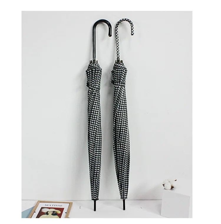 Black and White Checkered Long Handle Umbrella Reinforced Windproof Dual-use Umbrella Retro Literary Ins Style for Students Men