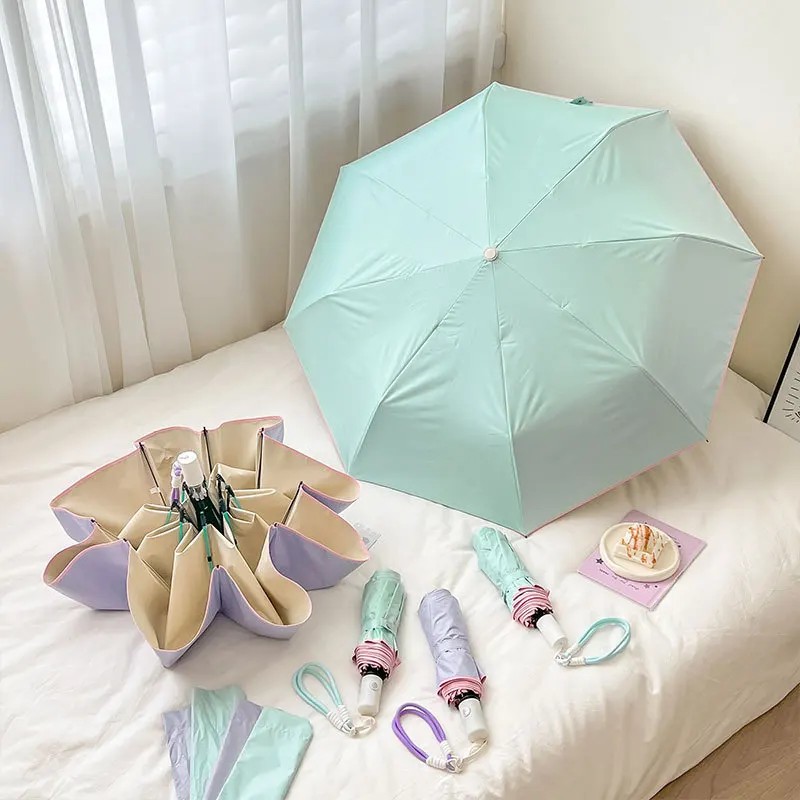 Girl High-Value UmbrellaAutomatic Folding Sun Protection Color Coating Dual-Use for Sun and Rain Double-Ribbed Simple Ins Style