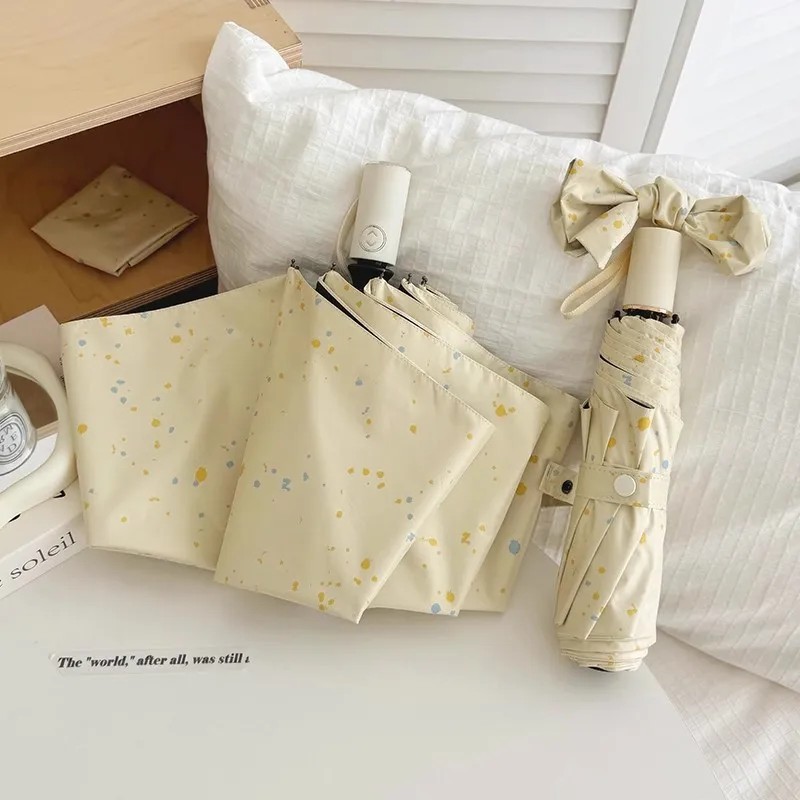 Yellow Ink Splash High-Value Automatic Umbrella for Women UV Protection Sunshade Digital Print Foldable Sun and Rain Umbrellas