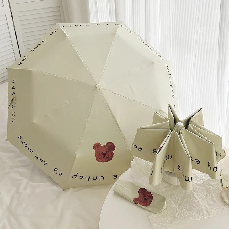 Cream Bear Automatic Umbrella Black Coating Dual-use Sun Protection UV Protection Parapluie Folding Sunshade Umbrella Wholesale