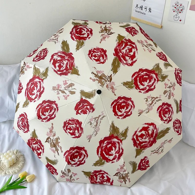 Vintage Rose High Value Automatic Umbrella Women Parapluie Dual Use for Sun and Rain UV Protection Foldable Sunshade Umbrellas