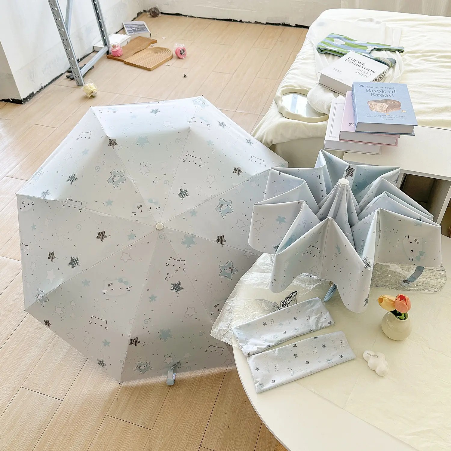 Gradient Star Cat Umbrella Dual-use for Sun and Rain Eight Rib Folding Automatic Umbrella Sun Protection UV Protection Parasol