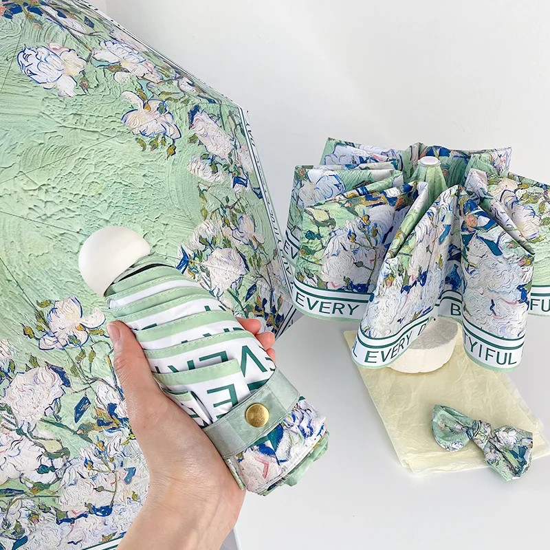 Green Field White Rose Automatic Umbrella Women Parapluie Dual Use for Sun and Rain UV Protection Foldable Sunshade Umbrella