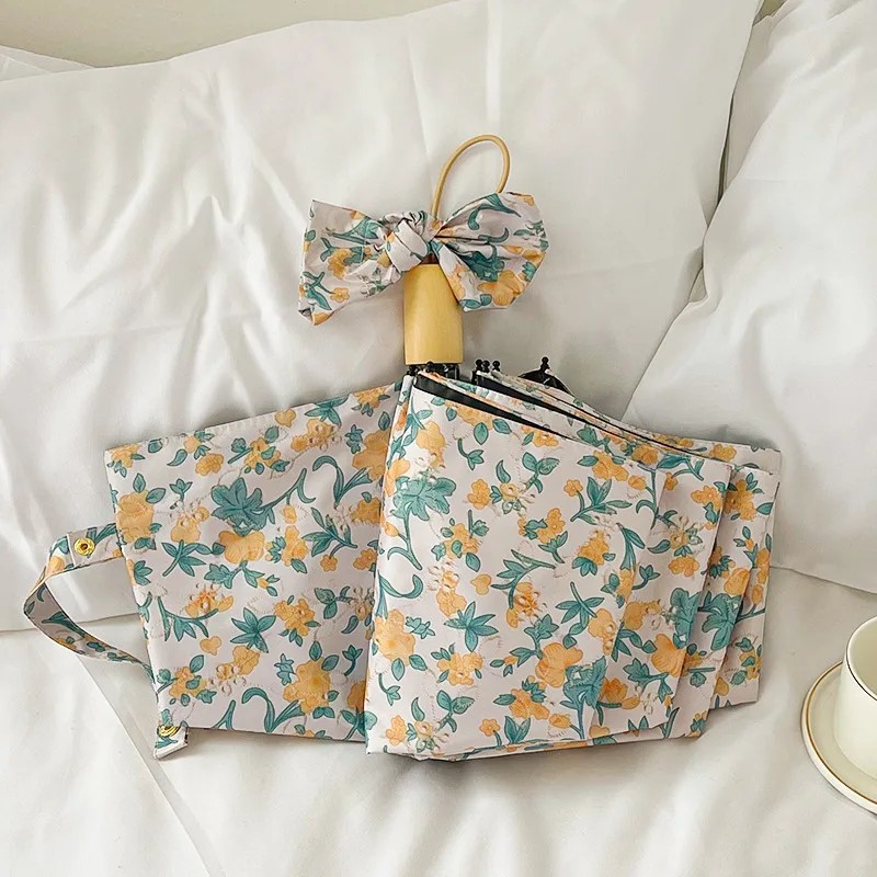 Floral Automatic Black Coating Folding Sun Protection Umbrella Parasol Parapluie UV Protection Portable Umbrellas Wholesale