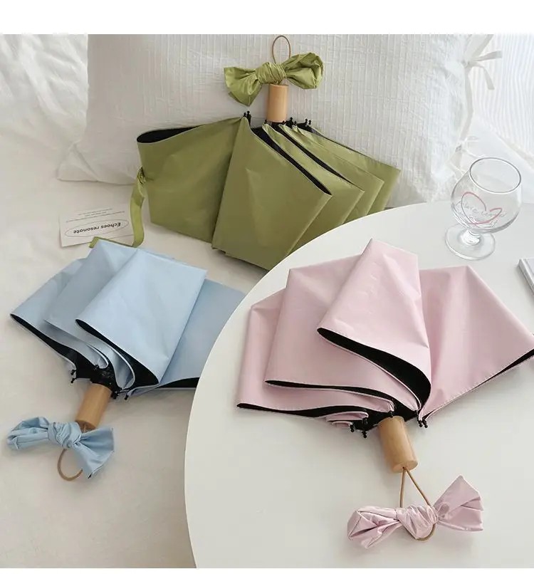 Solid Color Simple Manual Umbrella Dual-use for Rain and Sun Black Coating UV Protection Foldable Sun Umbrellas Wholesale