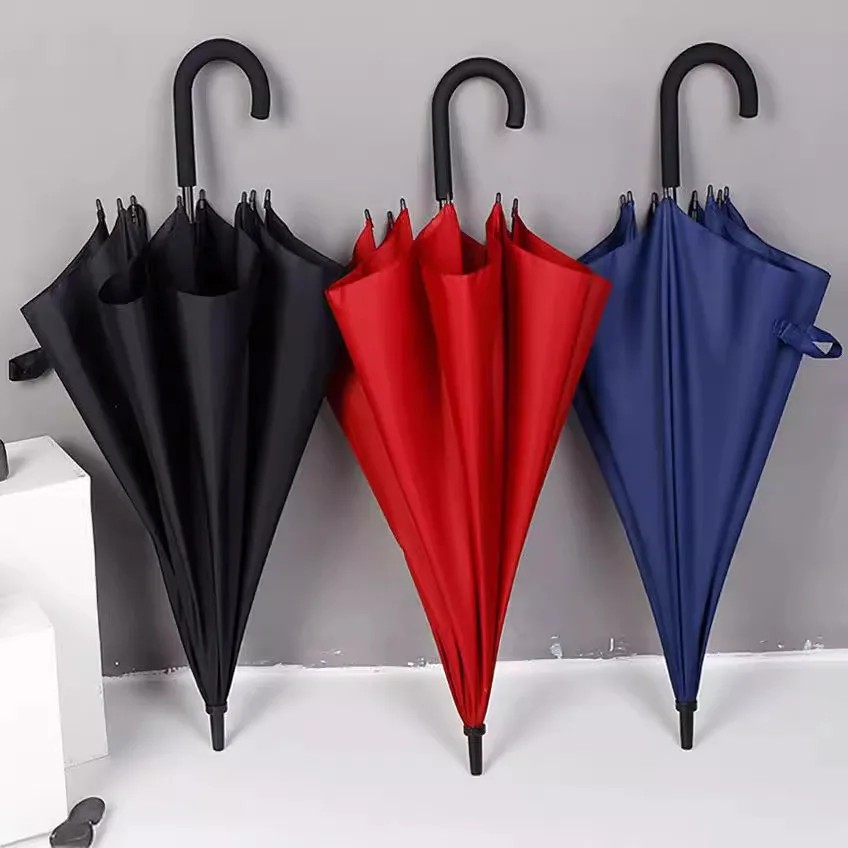 Wholesale Umbrellas Fiber Business Long Handle Curved Handle Semi-Automatic Umbrella Casual Logo Long Handle Advertising