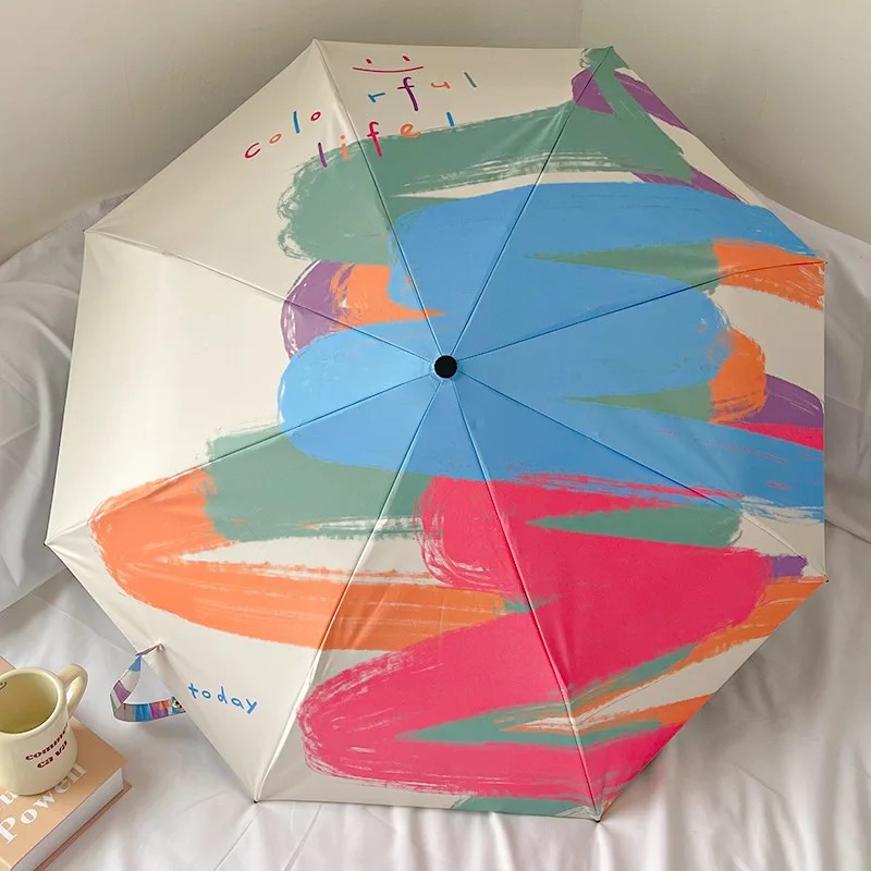 Rainbow Curve Automatic Umbrella for Women Dual-use for Sun and Rain Black Coating UV Protection Foldable Sunshade Umbrellas