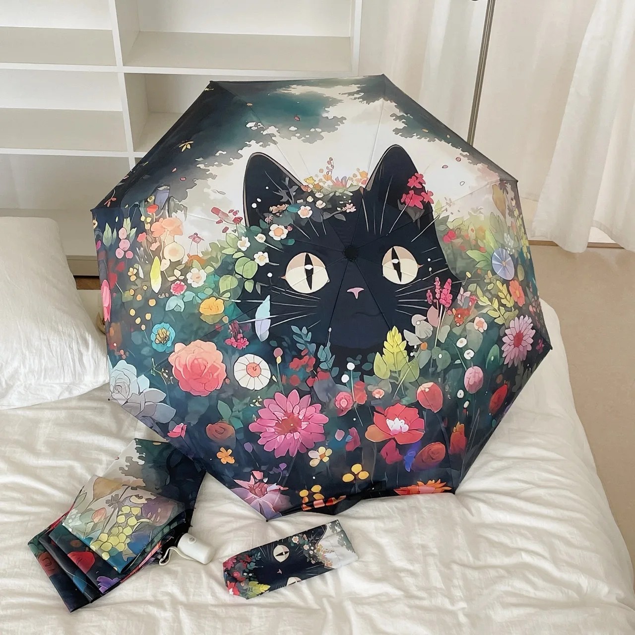 Bouquet Cat Cartoon Folding Umbrella UV Protection Women's Dual Use Sun and Rain Automatic Portable Umbrellas Parapluie Parasol