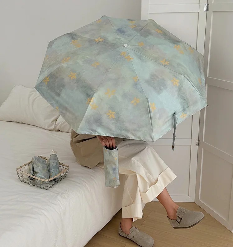 Forest Style Gradient Automatic Umbrella Women Dual Use for Sun Rain High Aesthetic Protection UV Protection Foldable Umbrella