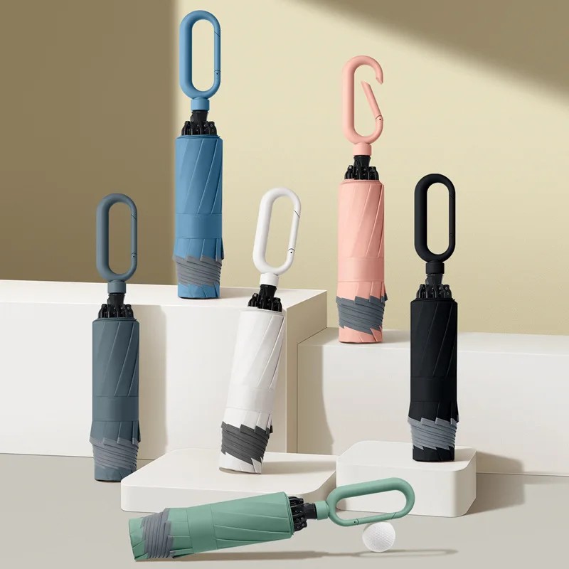New Style Ring Handle Creative Reverse Manual Windproof Storm Hook Portable Folding High End Feel Sun and Rain Umbrella