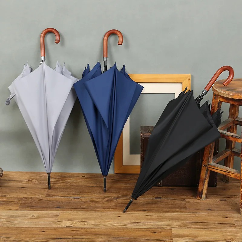 Long Handle Umbrella Curved Wooden Straight Outdoor Sunshade Advertising Umbrella Custom Logo Parasol Manufacturer Wholesale