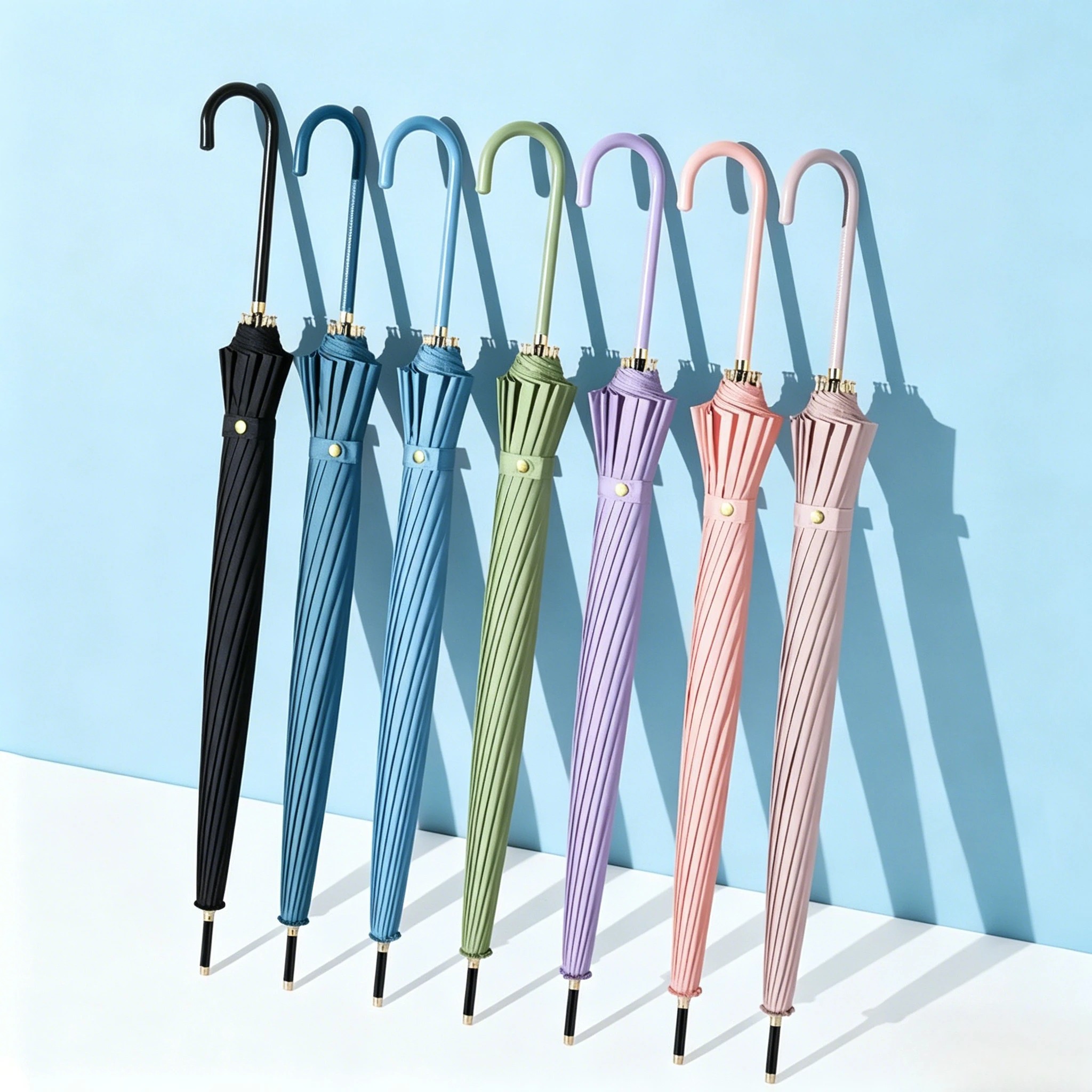 New 16 Ribs Long Handle Umbrella,Large Reinforced,Windproof, Dual-Use for Sun and Rain, Fresh Style Umbrellas
