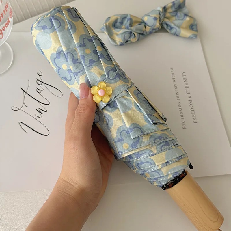 Full Coverage Sun Umbrella Women Dual Use for Sun and Rain Retro Forest Style Automatic Folding Umbrella High Aesthetic Value