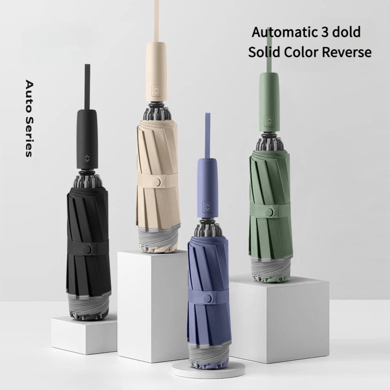 Fully Automatic Reverse Large Folding Umbrella for Car Use 10 Rib Reinforced Windproof Dual Purpose  for Both Sunny and Rainy