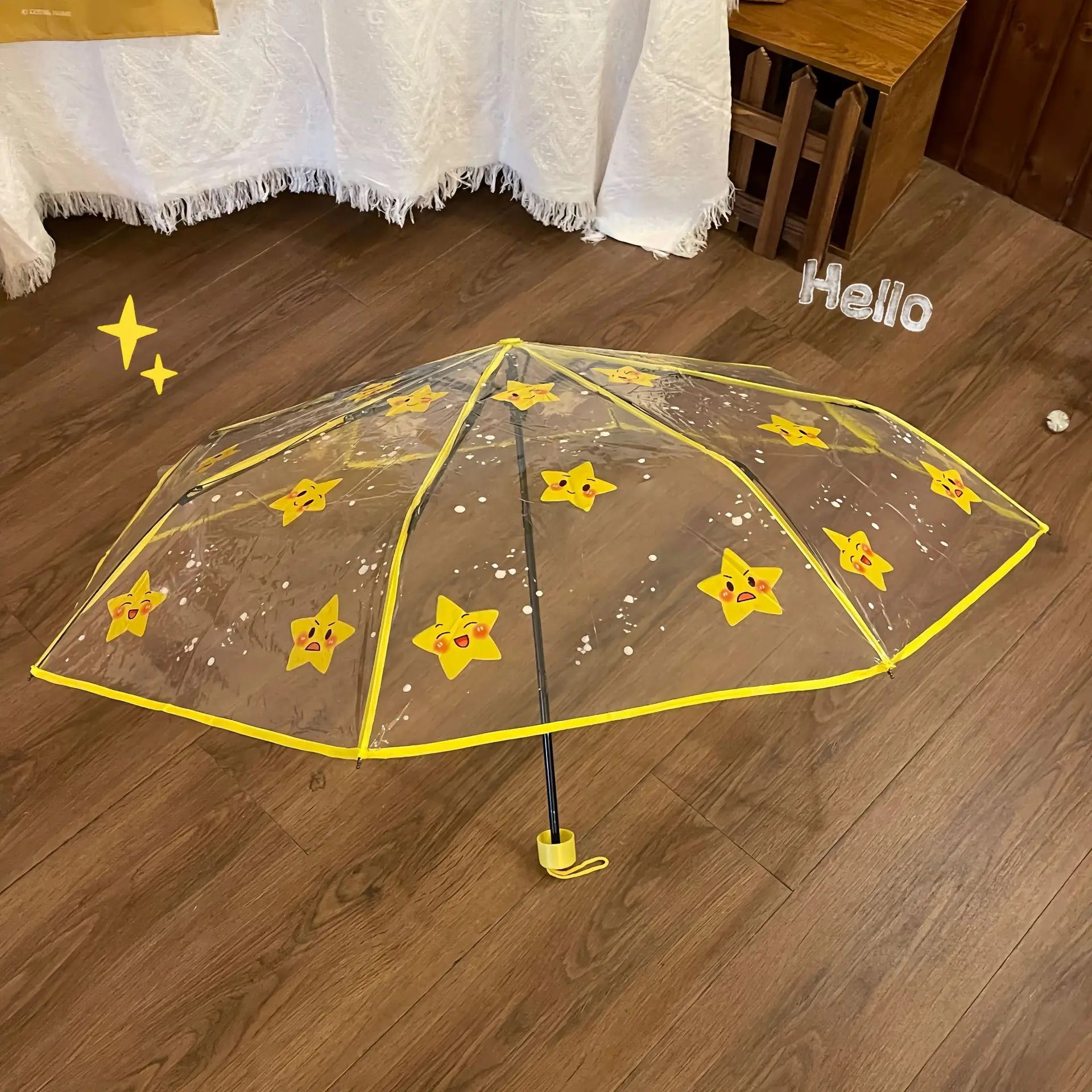 Automatic Folding Transparent Umbrella for Students Korean Manual Fresh Style Durable Ambrellah Children Kid Thickened Umbrellas