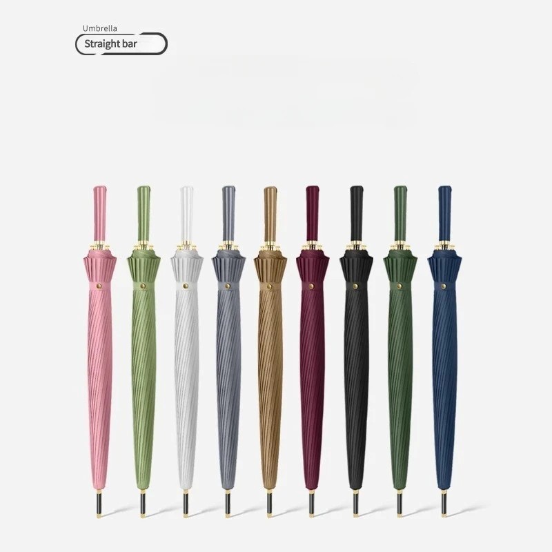 24 Rib New Straight Handle Golf Long Handle Umbrella Windproof Solid Color Business Umbrella Customizable Logo Advertising