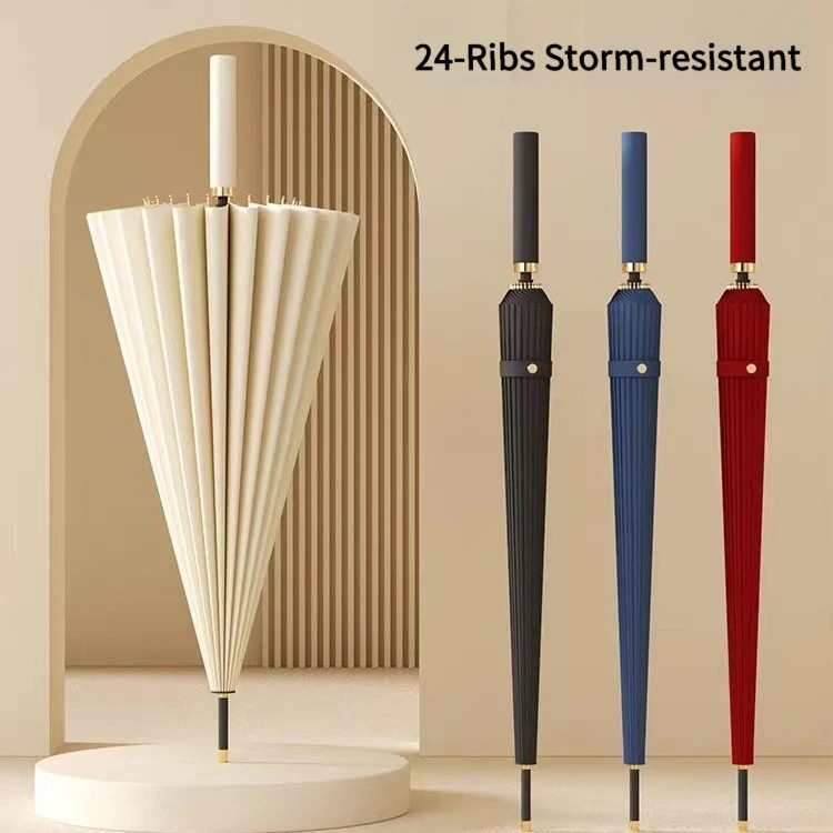 24 Ribs Long Handle Windproof Dual Use for Sun and Rain Large Double Business Straight Golf Umbrella Advertising Printing