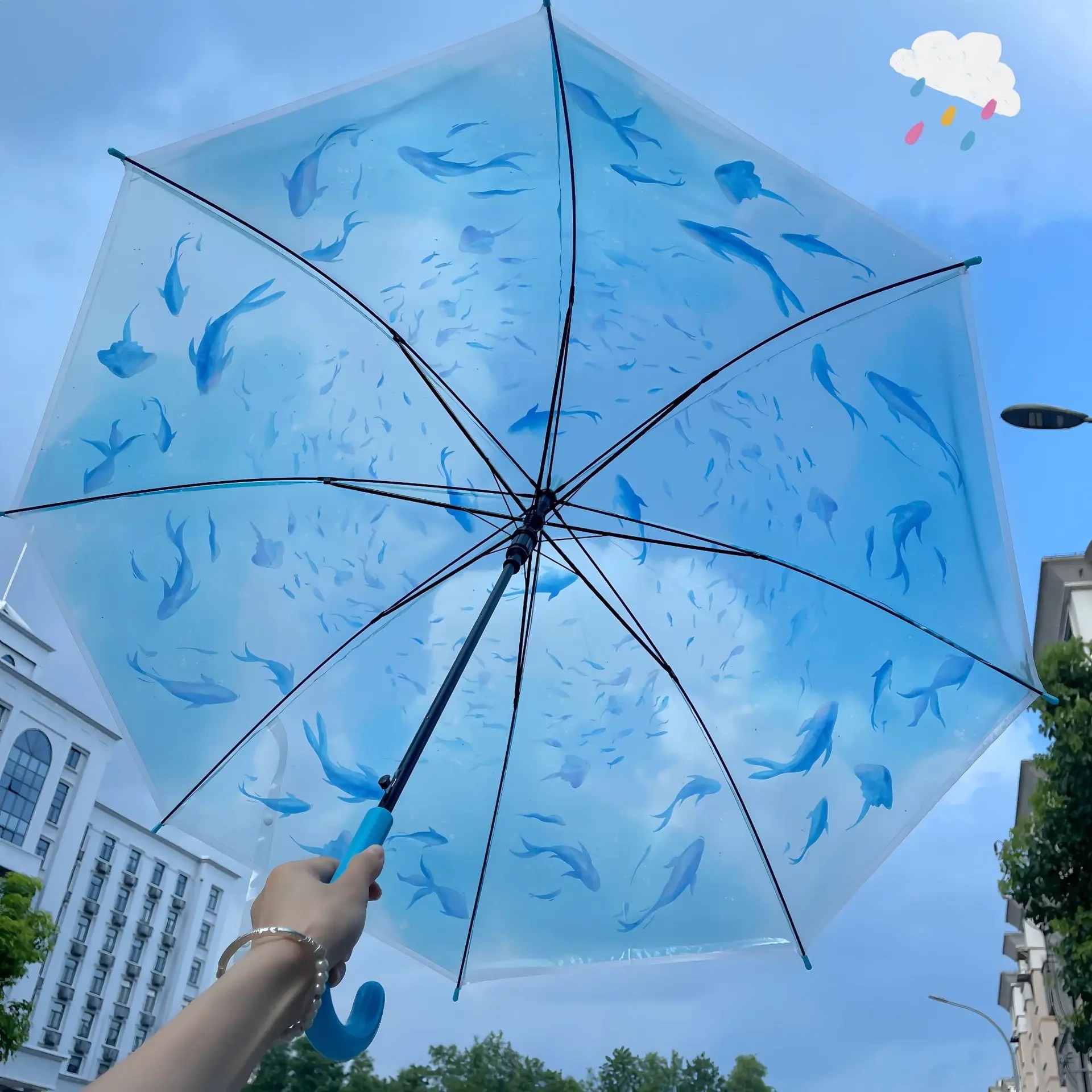 Fashion Aquarium Collaboration Transparent Sturdy Windproof Lightweight High Value Compact Portable Folding Jellyfish Umbrellas