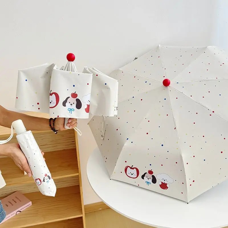 Cute Automatic Umbrella for Girls, UV Protection, Black Coating, Dual-use Sunshade, Foldable Student , Puppy Design