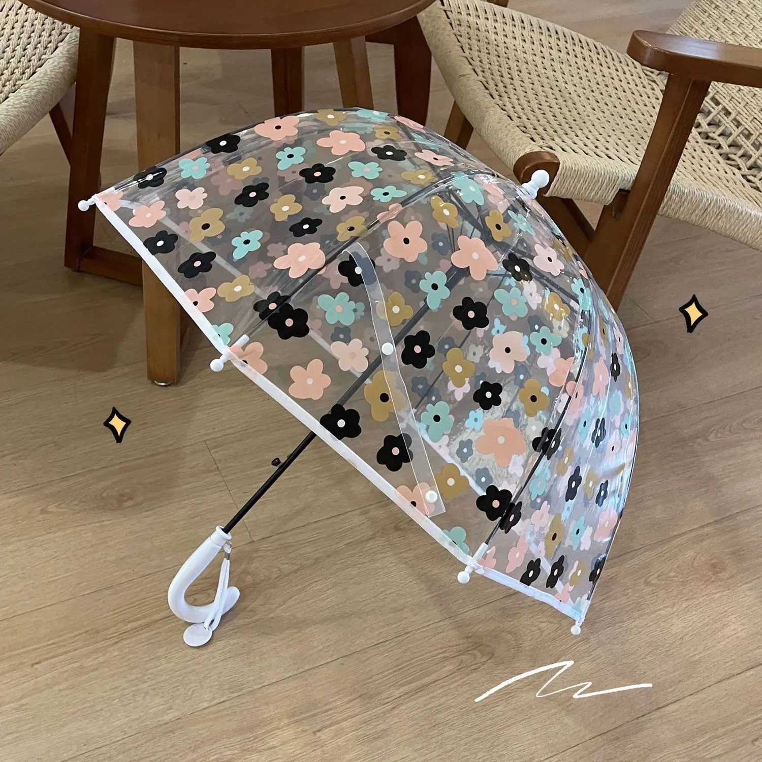 2-5 Years Old Colorful Flower Children's Transparent Umbrella Girl Princess Arch Kindergarten Baby Boy Long Handle Umbrellas