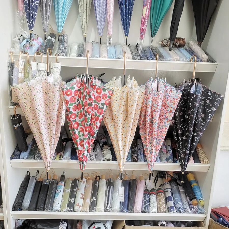 Spring Charm Embroidered Long Umbrella Straight Handle Floral Sunshade Umbrellas Rain Shine Ultra-light Ladylike Forest Style