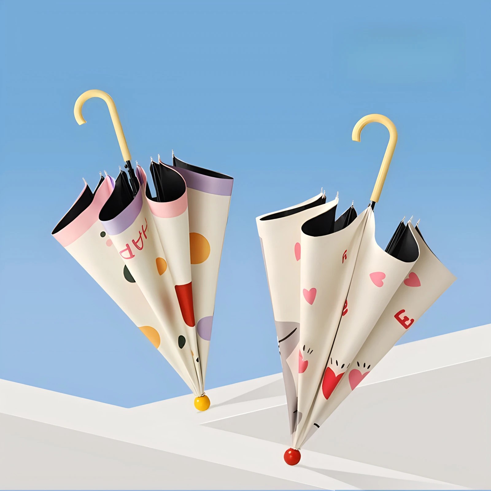 Long Handle Umbrella for Sun and Rain Dual-Use Children's UV Protection Umbrella Red Nose Folding Umbrella Women Customizable