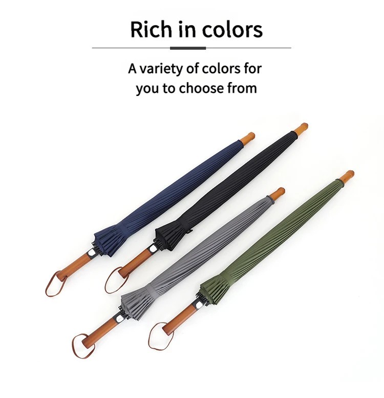New 24-Rib Automatic Open Wooden Handle Straight Golf Umbrella Simple Men and Women Windproof Umbrella Long Handle Gift