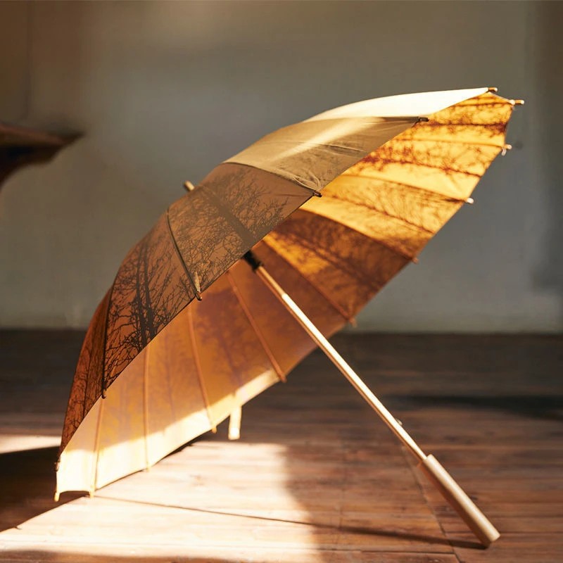 Laser Engraved Solid Wood Chinese Style Retro Women's Handle Bamboo Straight Umbrella with Logo Print Gift Advertising Umbrella