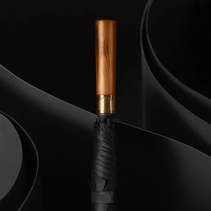High-End Long Handle Golf Umbrella Wooden Handle Engraved Men's Business Retro Windproof Gift Advertising Customizable Pattern
