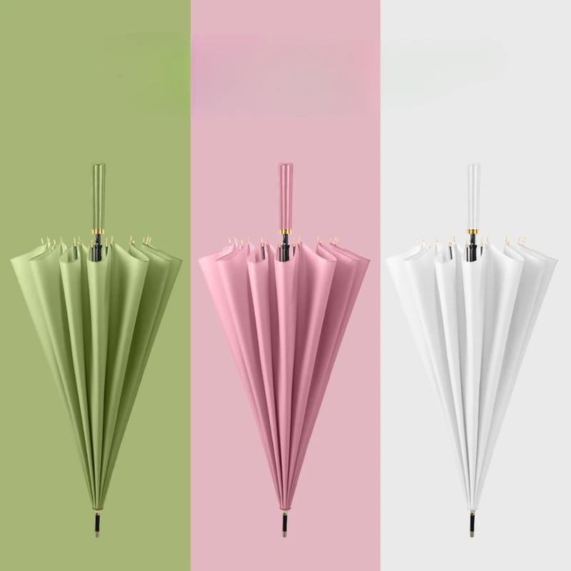 16-Rib Long Handle Japanese Style Fresh Straight Handle Umbrella High End Straight Rod Semi Automatic Umbrella Advertising