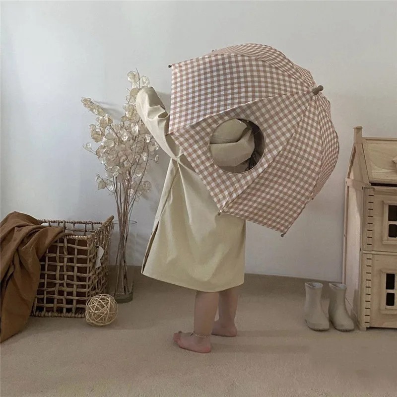 INS Korean Style Retro Plaid Children's Umbrella Baby Cute Street Photography Fresh Umbrella