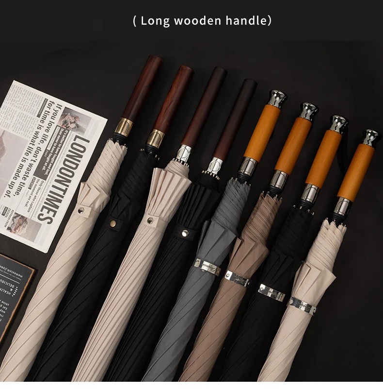 Wholesale Umbrellas Large Size Thickened Reinforced Anti Heavy Rain Straight Handle Long Handle Custom Windproof Gift Umbrellas